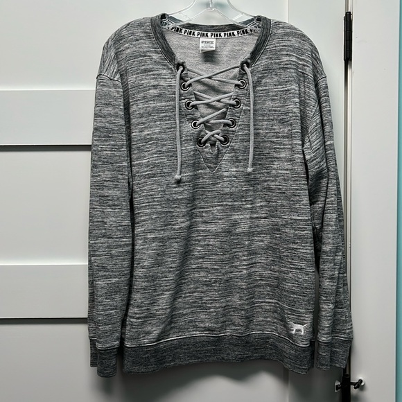 PINK Victoria's Secret Tops - VS PINK Jersey Lace Up Sweatshirt